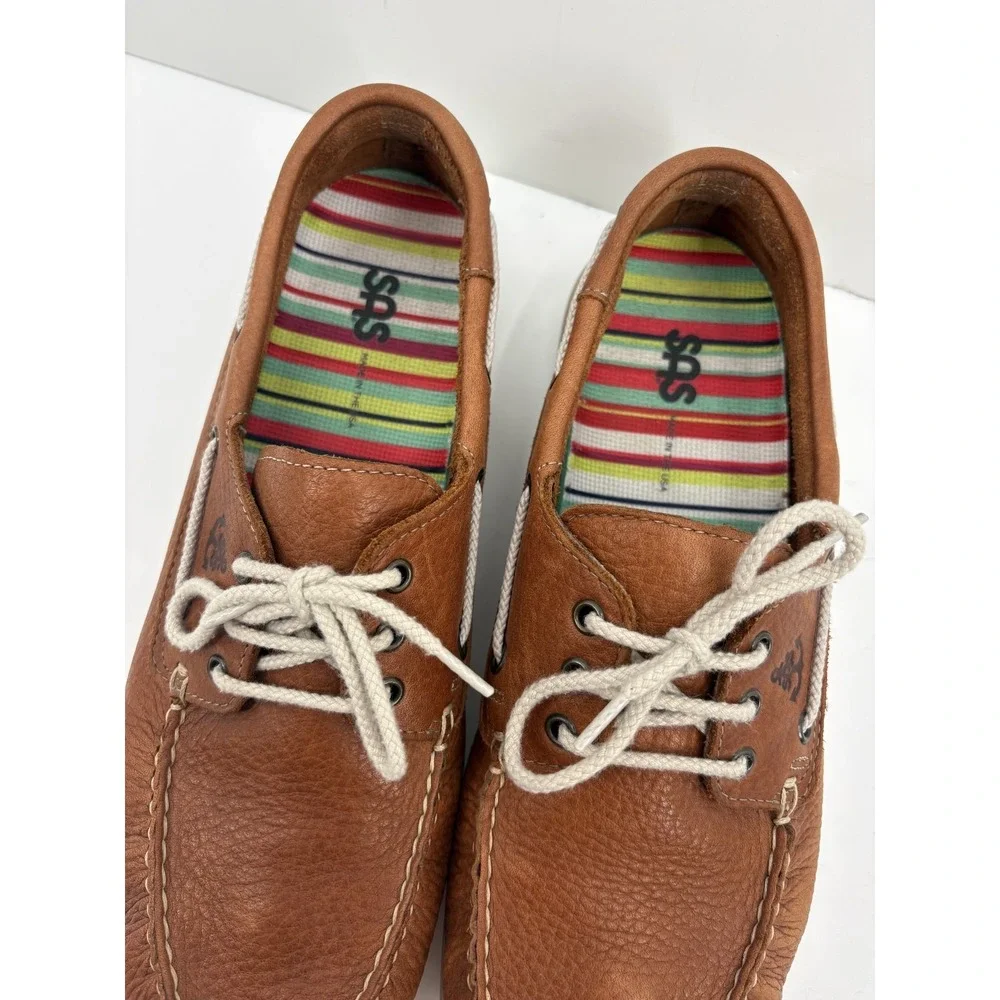 SAS Decksider Boat Shoes Men's Brown Leather Casual Comfort Tripad, USA, 12M